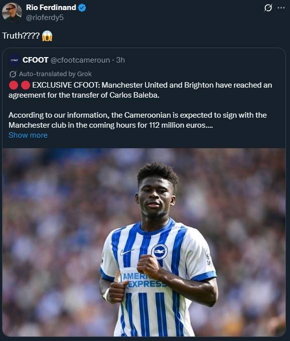 皇冠信用网代理出租_费迪南德转发外媒新闻：曼联1.12亿欧签巴莱巴达协议皇冠信用网代理出租？真的？